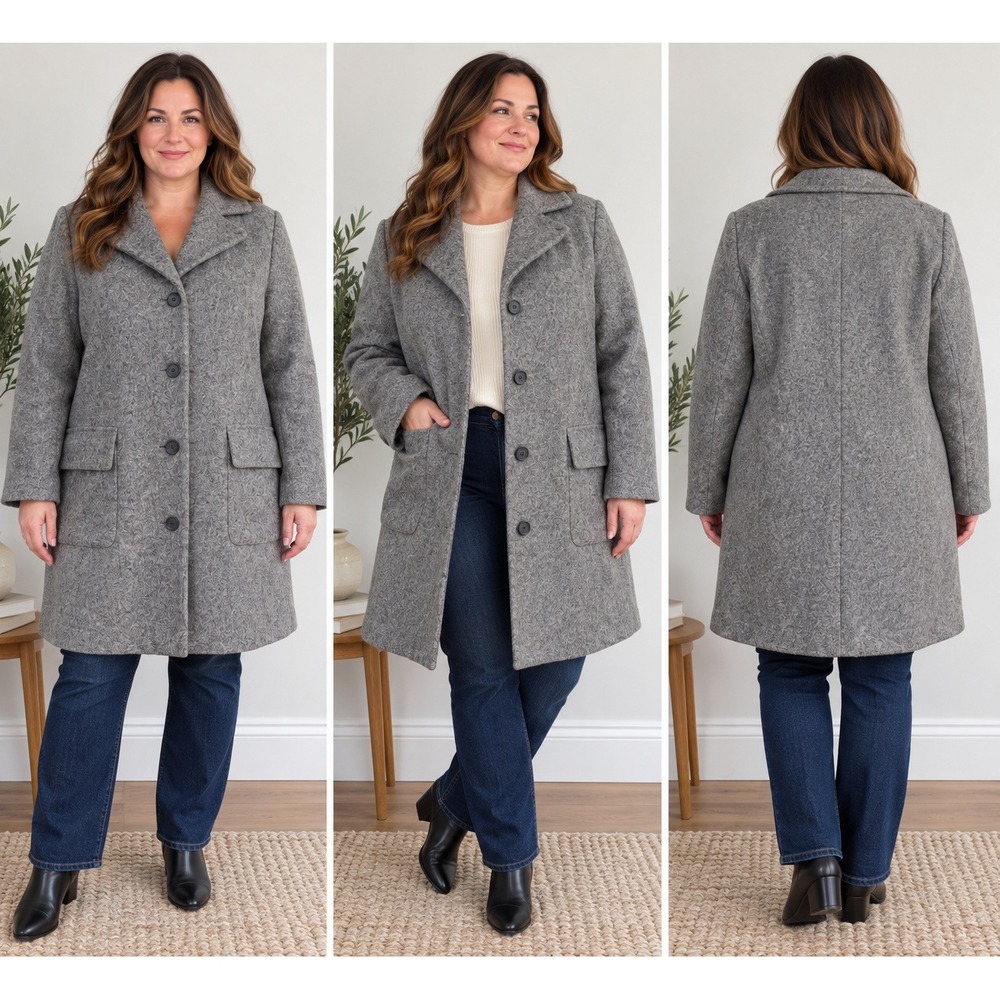 L.L.Bean Women 2X Gray 100% Wool Bellandi Italian Coat Plus Size Classic
